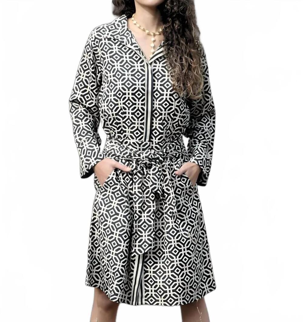 NEW AVANI DEL AMOUR geo print shirt dress in black
